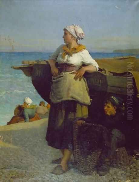 Waiting for the catch, Brittany 1872 Oil Painting by Pierre Celestin Billet