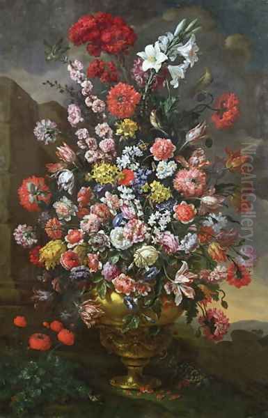 Lilies, tulips, carnations Oil Painting by Bartolommeo Bimbi