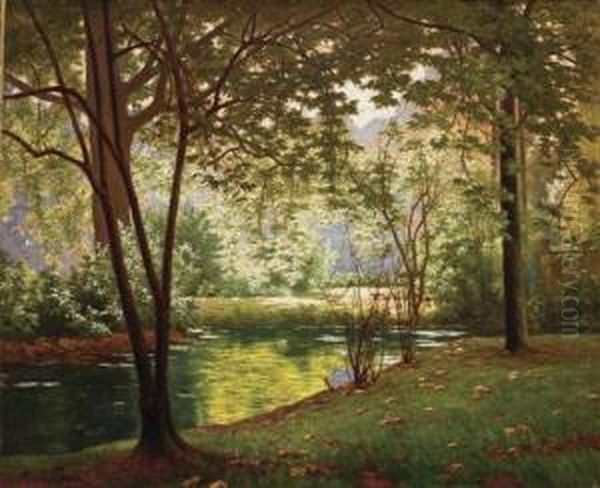 Board De Riviere Ensoleillee Oil Painting by Henri Biva