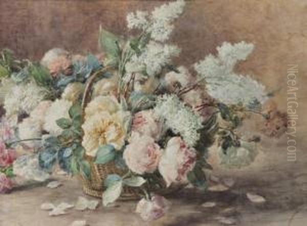 Roses Et Lilas Oil Painting by Henri Biva