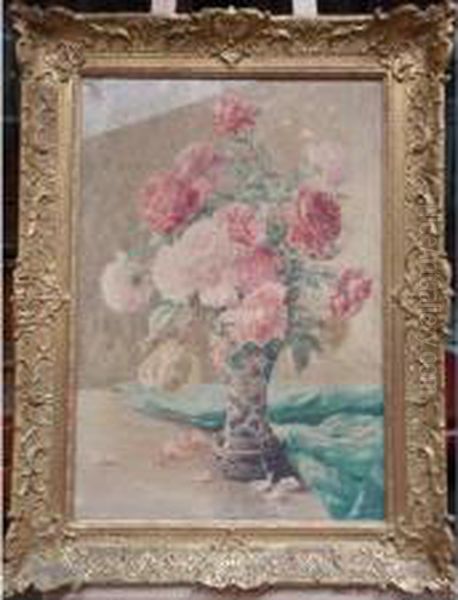 < Nature Morte Aux Fleurs > Aquarelle Sur Panneau Sbd 74x51.5cm Oil Painting by Henri Biva