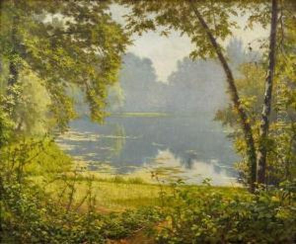 L'etang Derriere Les Arbres Oil Painting by Henri Biva