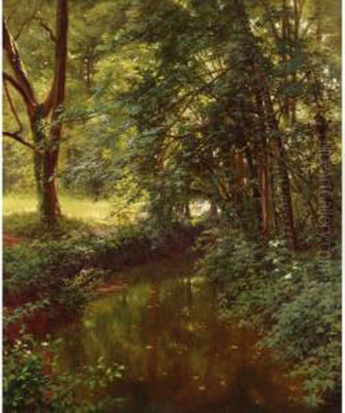 Paysage De Riviere Oil Painting by Henri Biva