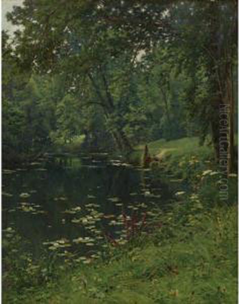 Woodland Pond Oil Painting by Henri Biva