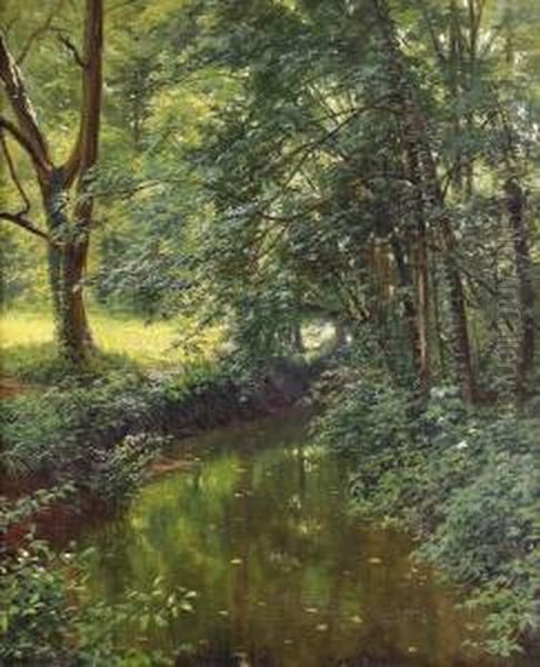 Sommerliche Waldpartie Mit Bachlauf. Oil Painting by Henri Biva