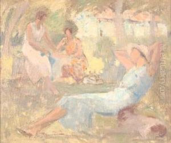 La Conversation Au Jardin Oil Painting by Fernand Bivel