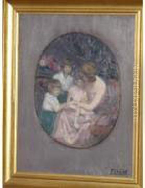 Mere Et Enfants. Oil Painting by Fernand Bivel