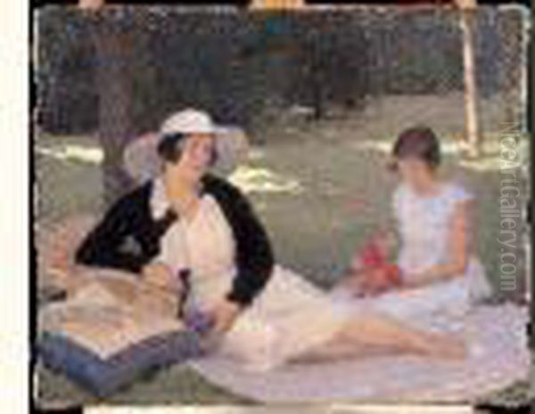 Repos Dans Un Parc Oil Painting by Fernand Bivel