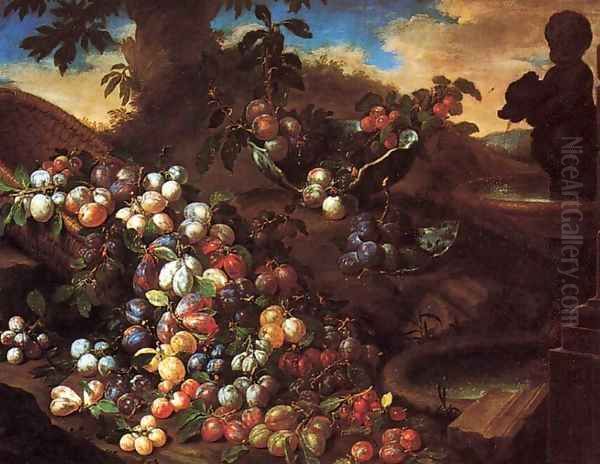 Plums Oil Painting by Bartolommeo Bimbi