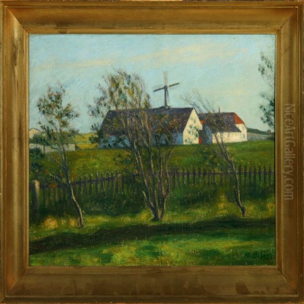 Udstillingsetiket Pa Bagsiden Oil Painting by Niels Bjerre