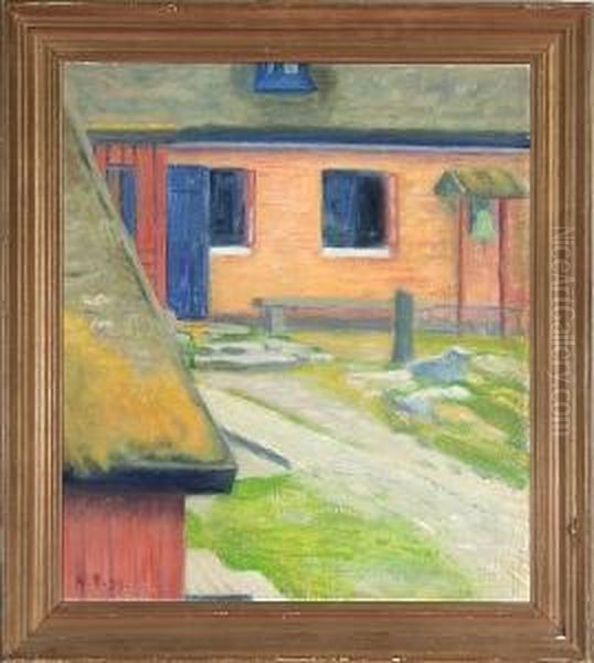 (only Danish Text Available): Gardeksterior Oil Painting by Niels Bjerre