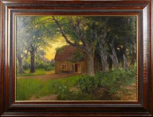 Gardsmotiv Oil Painting by Gustav Oscar Bjorck