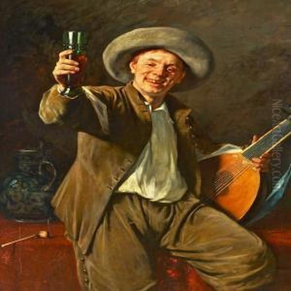 Cheers! Oil Painting by Gustav Oscar Bjorck