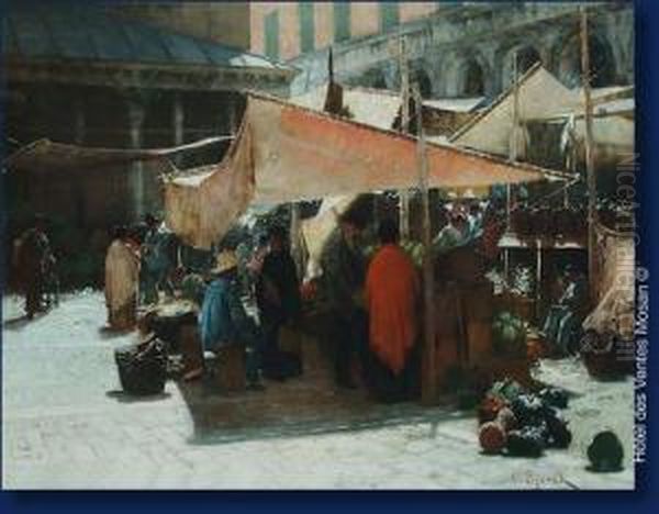 Scene De Marche Enitalie Oil Painting by Gustav Oscar Bjorck