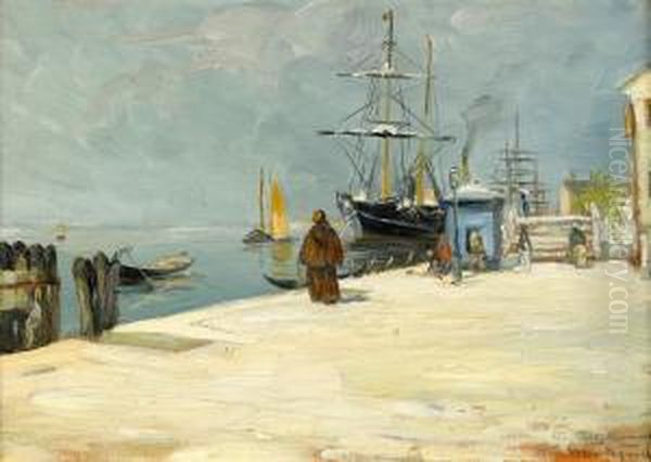 Sydlandskt Hamnmotiv Oil Painting by Gustav Oscar Bjorck