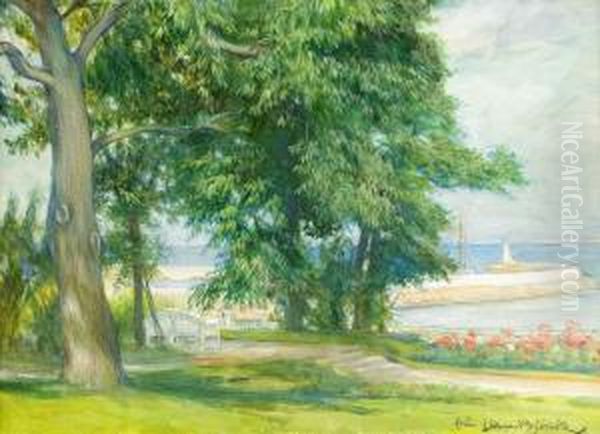 Strandpromenad I Sommargronska Oil Painting by Gustav Oscar Bjorck