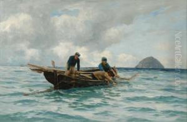 Rsw 'hauling The Salmon Nets' Oil On Canvas, 61x92cm Signed And Dated Oil Painting by Andrew Black