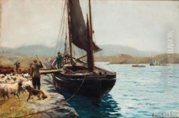 Unloading The Barge Oil Painting by Andrew Black