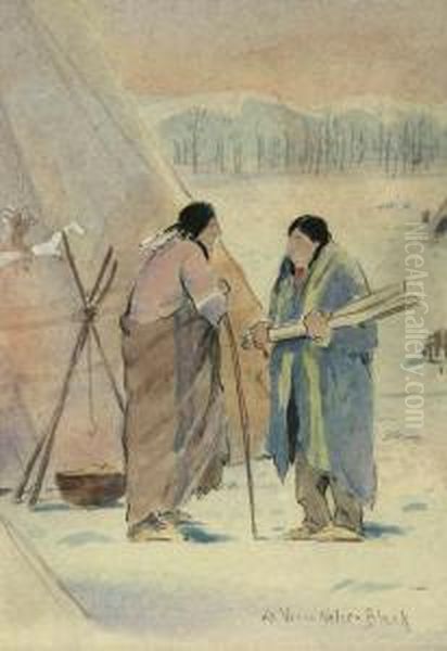 Two Indians Before A Teepee Oil Painting by Laverne Nelson Black