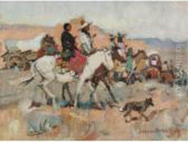 Indian Wagon Train Oil Painting by Laverne Nelson Black