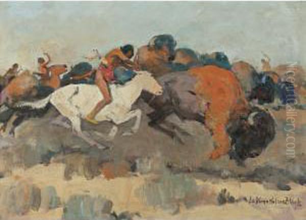 Buffalo Hunt Oil Painting by Laverne Nelson Black