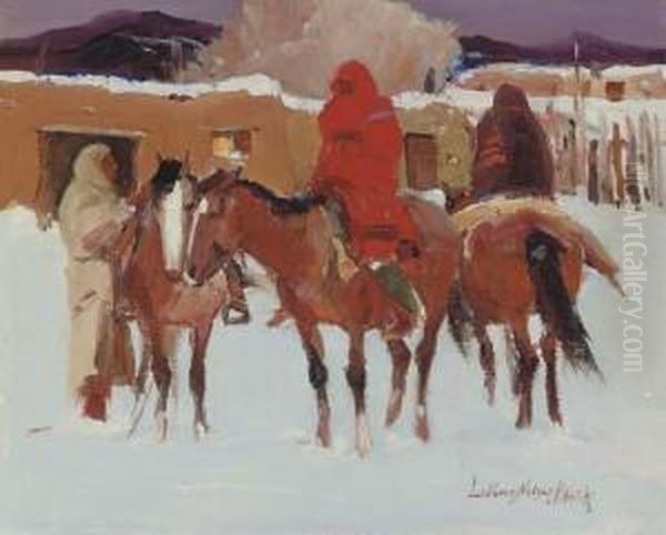 Pueblo In Winter Oil Painting by Laverne Nelson Black