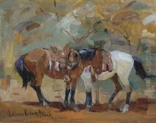 Horses Saddled Oil Painting by Laverne Nelson Black