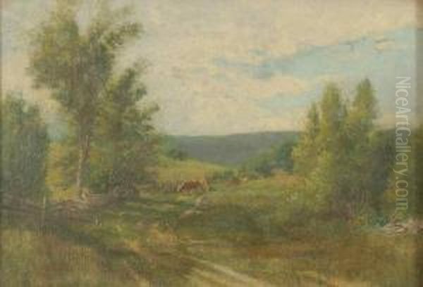 Country Road With Cattle. Oil Painting by Olive Parker Black