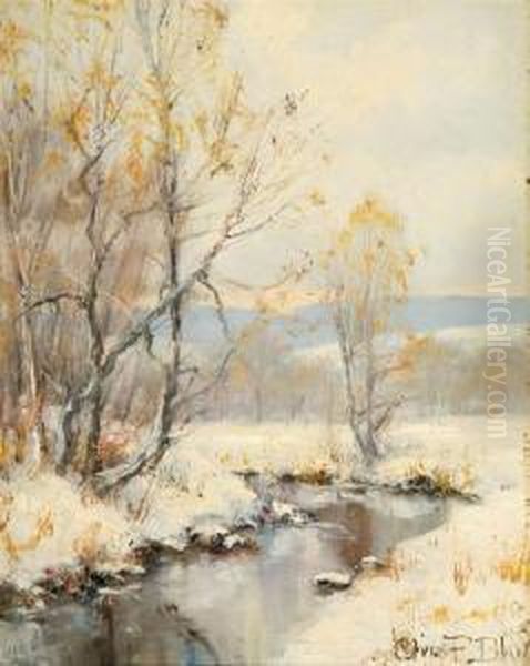 Brook In Winter Oil Painting by Olive Parker Black