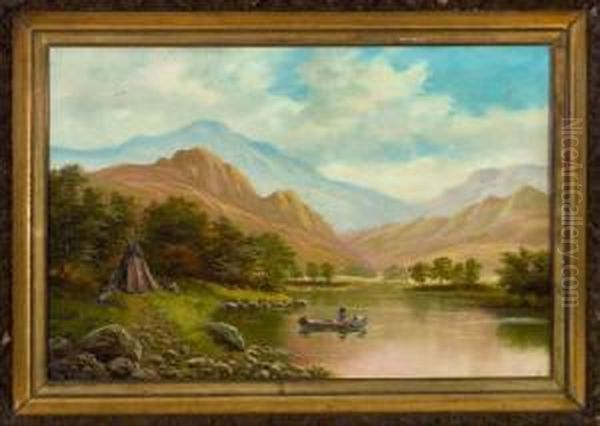 River Landscapewith American Indian Maidens Oil Painting by Olive Parker Black