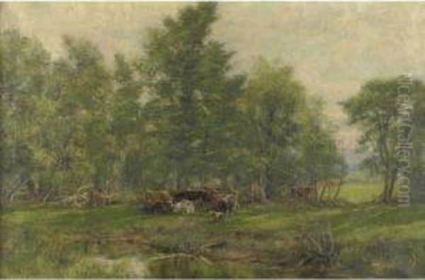 Cattle At Pasture Oil Painting by Olive Parker Black