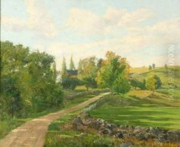 Along A Country Road In Springtime Oil Painting by Olive Parker Black