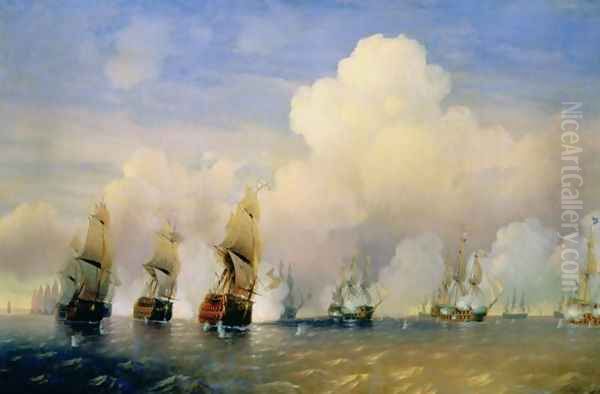 The Russo-Swedish Sea War near Kronstadt in 1790 Oil Painting by Aleksei Petrovich Bogolyubov