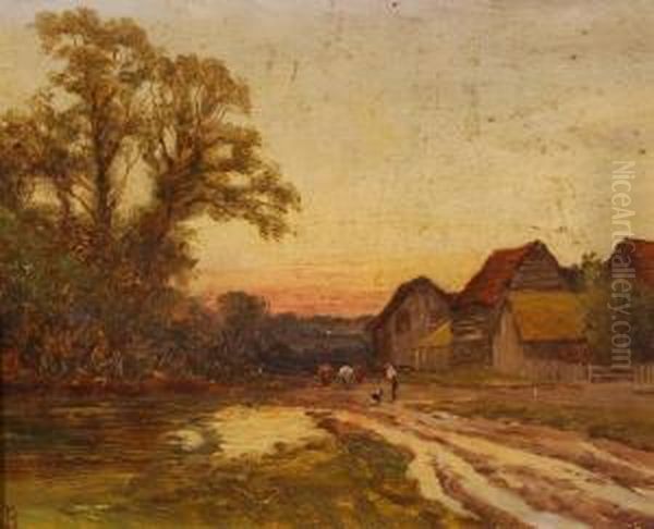 Farm Scene In Winter Oil Painting by Thomas Bromley Blacklock