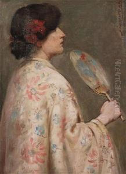 Lady In Kimono With Fan Oil Painting by William Kay Blacklock