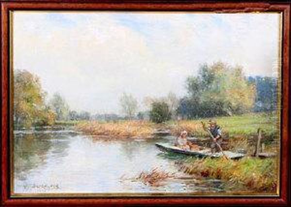 A Fenland Ferryboat Oil Painting by William Kay Blacklock