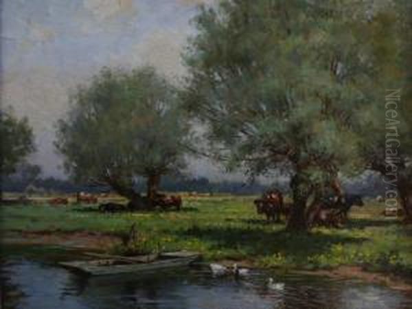 The River Bank, Hemingford On The Ouse, Hunts. Oil Painting by William Kay Blacklock