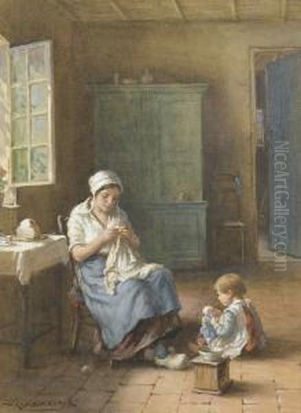 Bauerliches Interieur Mit Mutter Und Kind. Oil Painting by William Kay Blacklock