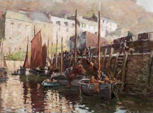 Fishing Boats, Polperro, Cornwall Oil Painting by William Kay Blacklock