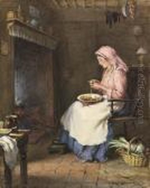 A Woman Peeling Vegetables Oil Painting by William Kay Blacklock