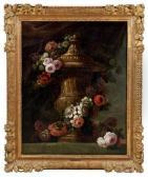 Vase De Fleurs Sur Un Entablement Oil Painting by Jean Baptiste Belin de Fontenay