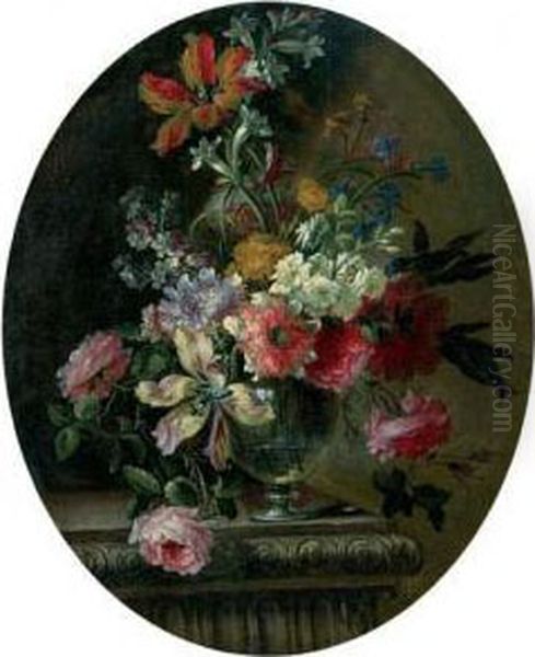 Vase De Fleurs Sur Un Entablement Oil Painting by Jean Baptiste Belin de Fontenay