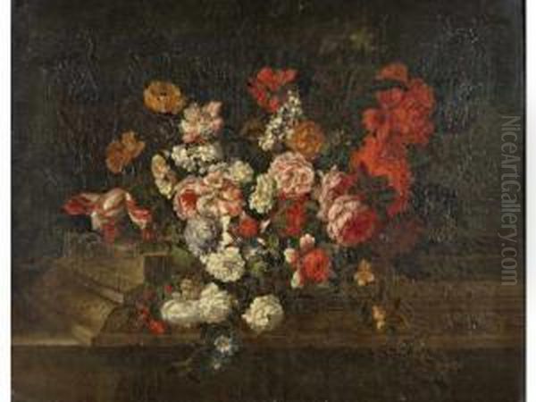 Nature Morte De Fleurs Dispoees Sur Un Entablement De Pierre Oil Painting by Jean Baptiste Belin de Fontenay