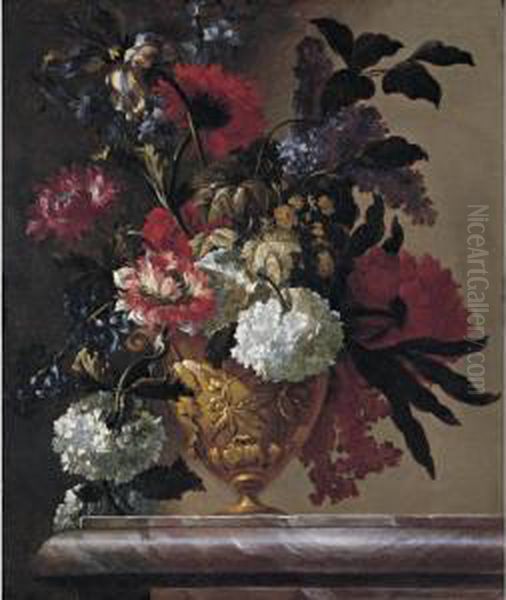 Still Life Of Flowers In Sculpted Urn Oil Painting by Jean Baptiste Belin de Fontenay