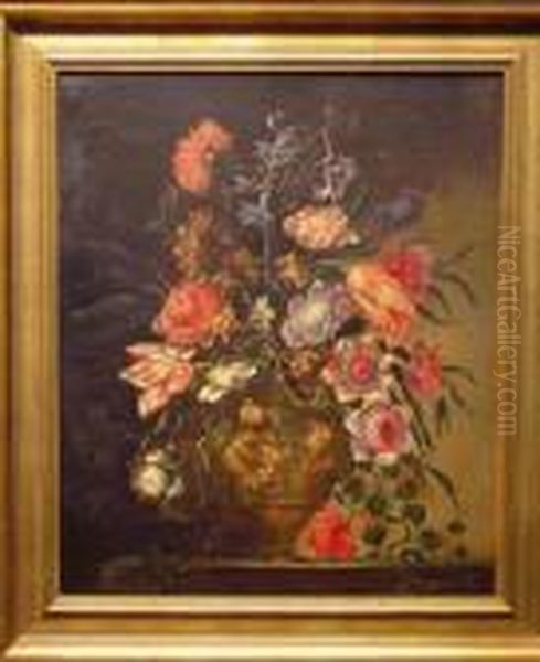 Floral Still Life Oil Painting by Jean Baptiste Belin de Fontenay