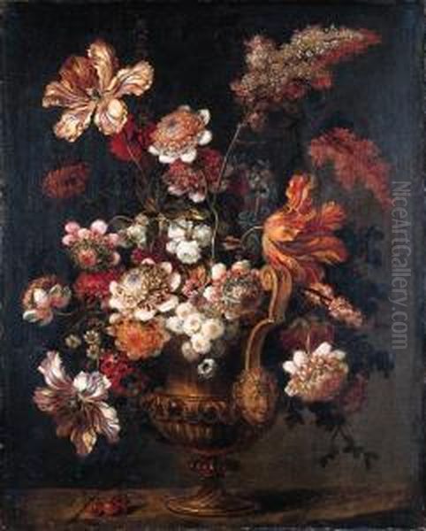 Bouquets Et Fleurs Dans Des Vases En Orfevrerie Oil Painting by Jean Baptiste Belin de Fontenay