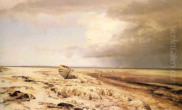 Deserted Boat on a Beach Oil Painting by Janus Andreas Bartholin La Cour