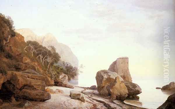 Rocks Along the Shore Oil Painting by Janus Andreas Bartholin La Cour