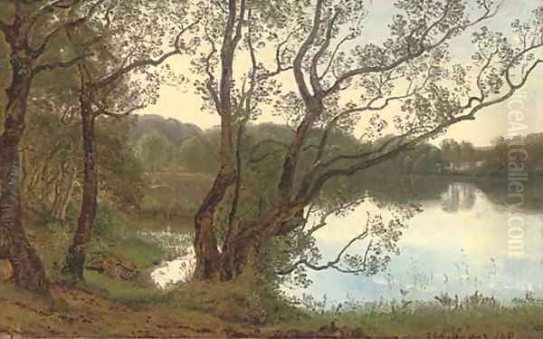 The lake at dusk Oil Painting by Janus Andreas Bartholin La Cour