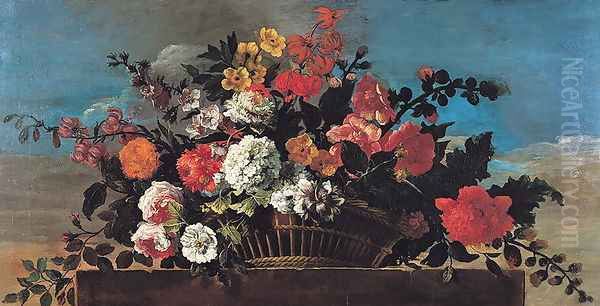 Wicker Basket of Flowers Oil Painting by Jean Baptiste Belin de Fontenay